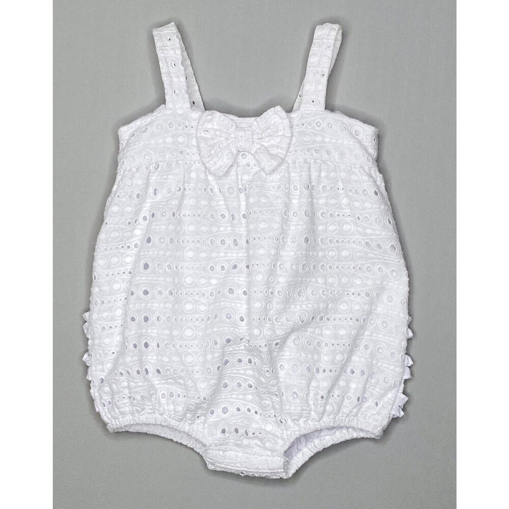 Bella Bliss White Eyelet Lace Sleeveless Bubble Romper w/Bow Girls 24 Mo